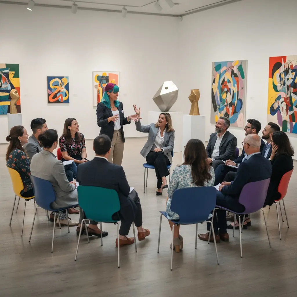 Teilnehmer engagieren sich aktiv in einer Diskussion während eines Verkaufstrainings.